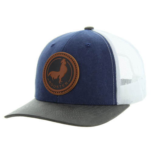 KSM185 ROOSTER , CANVAS/OIL LEATHER TRUCKER - NAVY/CHARCOAL/WHITE