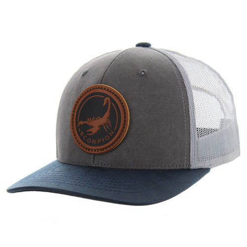 KSM185 SCORPION , CANVAS/OIL LEATHER TRUCKER - CHARCOAL/NAVY/GRAY
