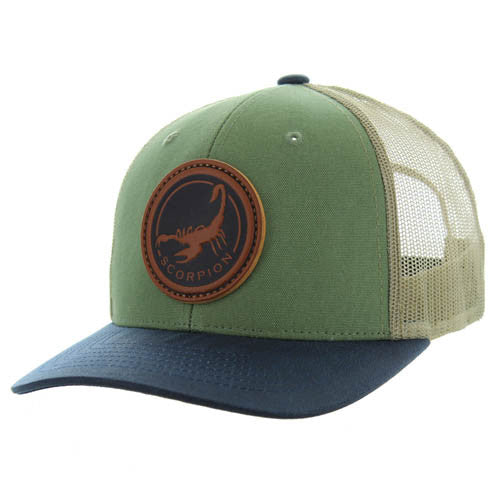 KSM185 SCORPION , CANVAS/OIL LEATHER TRUCKER - GREEN/NAVY/KHAKI
