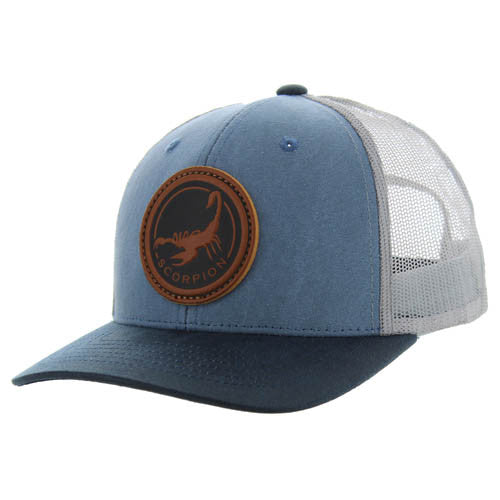KSM185 SCORPION , CANVAS/OIL LEATHER TRUCKER - INDIGO BLUE/NAVY/GRAY