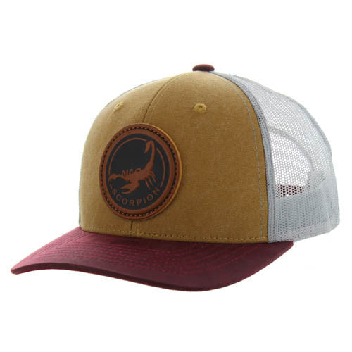KSM185 SCORPION , CANVAS/OIL LEATHER TRUCKER - KHAKI/BURGUNDY/GRAY