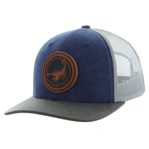 KSM185 SCORPION , CANVAS/OIL LEATHER TRUCKER - NAVY/CHARCOAL/GRAY
