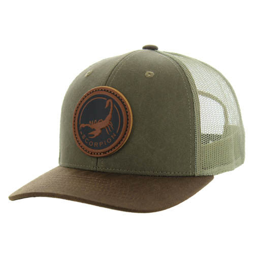 KSM185 SCORPION , CANVAS/OIL LEATHER TRUCKER - OLIVE/BROWN/KHAKI