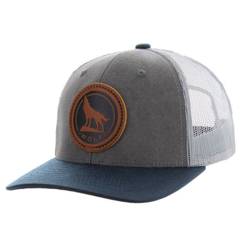 KSM185 WOLF , CANVAS/OIL LEATHER TRUCKER - CHARCOAL/NAVY/GRAY