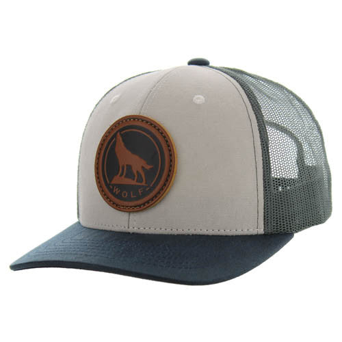 KSM185 WOLF , CANVAS/OIL LEATHER TRUCKER - LIGHT GRAY/NAVY/CHARCOAL