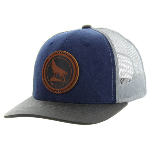 KSM185 WOLF , CANVAS/OIL LEATHER TRUCKER - NAVY/CHARCOAL/GRAY