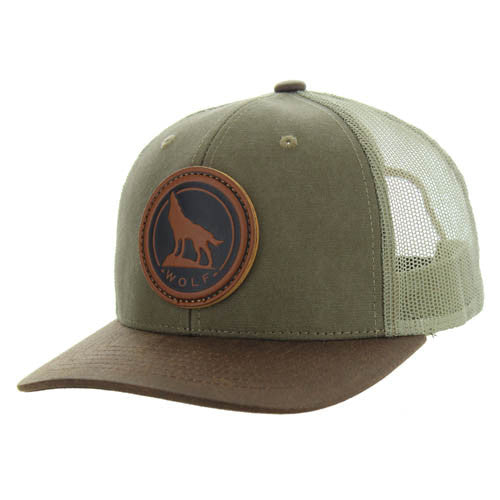 KSM185 WOLF , CANVAS/OIL LEATHER TRUCKER - OLIVE/BROWN/KHAKI