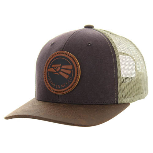 KSM185 HECHO EN MEXICO , CANVAS/OIL LEATHER TRUCKER - BROWN/BROWN/KHAKI