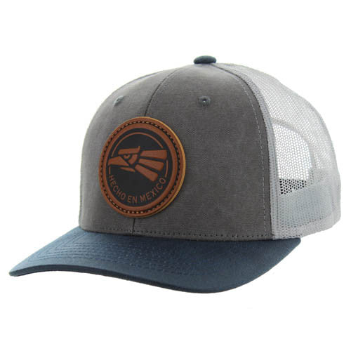 KSM185 HECHO EN MEXICO , CANVAS/OIL LEATHER TRUCKER - CHARCOAL/NAVY/GRAY