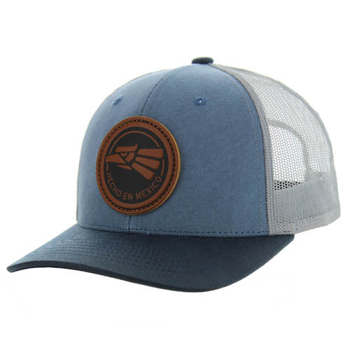 KSM185 HECHO EN MEXICO , CANVAS/OIL LEATHER TRUCKER - INDIGO BLUE/NAVY/GRAY