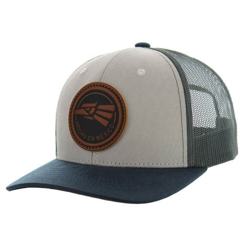 KSM185 HECHO EN MEXICO , CANVAS/OIL LEATHER TRUCKER - LIGHT GRAY/NAVY/CHARCOAL