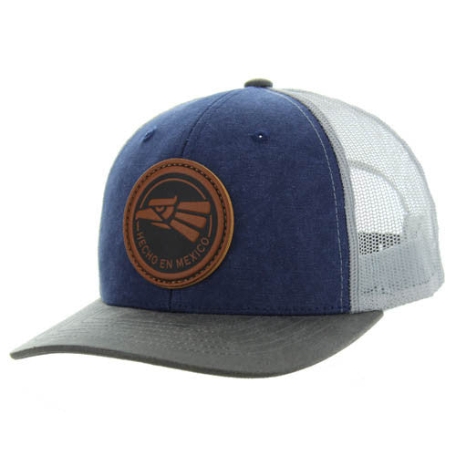KSM185 HECHO EN MEXICO , CANVAS/OIL LEATHER TRUCKER - NAVY/CHARCOAL/GRAY