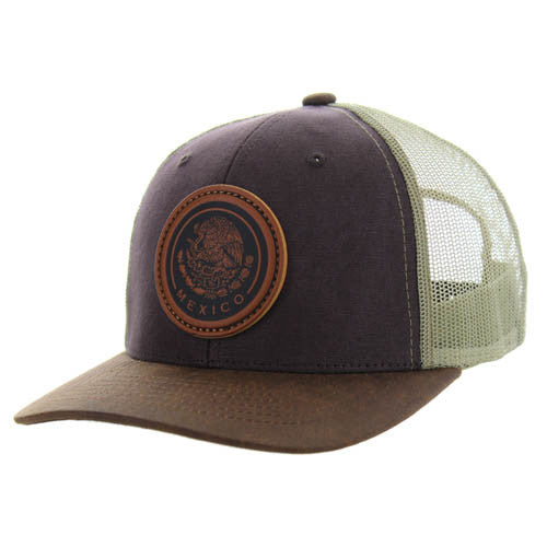 KSM185 MEXICO , CANVAS/OIL LEATHER TRUCKER - BROWN/BROWN/KHAKI