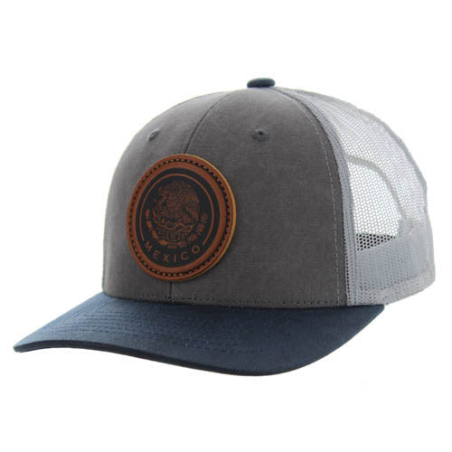 KSM185 MEXICO , CANVAS/OIL LEATHER TRUCKER - CHARCOAL/NAVY/GRAY
