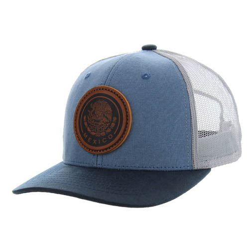 KSM185 MEXICO , CANVAS/OIL LEATHER TRUCKER - INDIGO BLUE/NAVY/GRAY