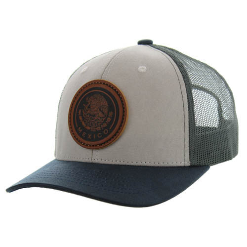 KSM185 MEXICO , CANVAS/OIL LEATHER TRUCKER - LIGHT GRAY/NAVY/CHARCOAL