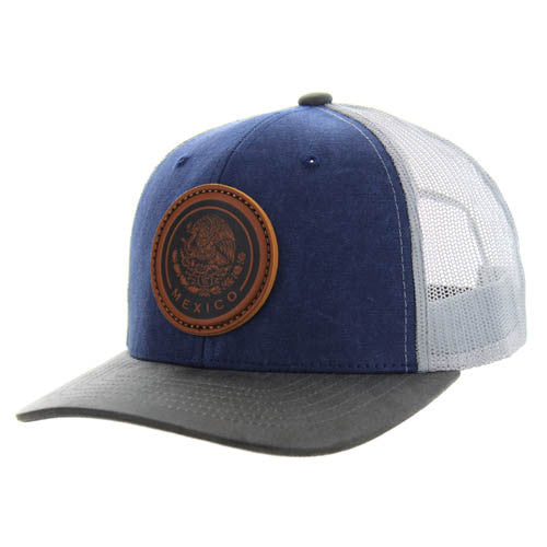 KSM185 MEXICO , CANVAS/OIL LEATHER TRUCKER - NAVY/CHARCOAL/GRAY