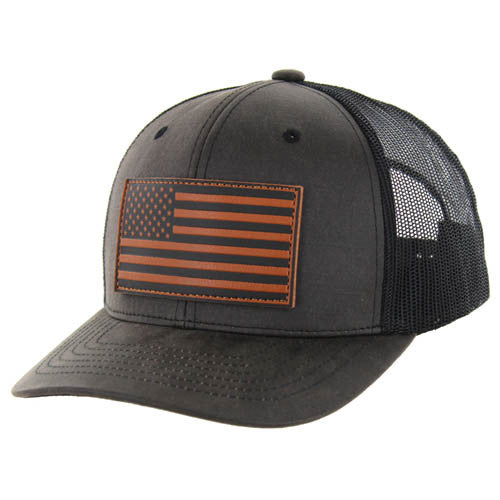 KSM375 USA FLAG , OIL LEATHER TRUCKER - BLACK