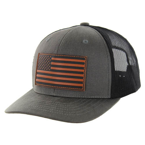 KSM375 USA FLAG , OIL LEATHER TRUCKER - CHARCOAL