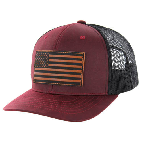 KSM375 USA FLAG , OIL LEATHER TRUCKER - BURGUNDY