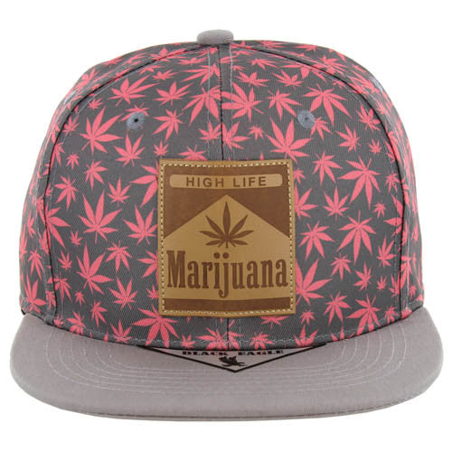 SM104 Marijuana Snapback Cap (Pink/Grey)