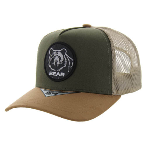 SM104 BEAR , COTTON/SUEDE TRUCKER - OLIVE/KHAKI/KHAKI