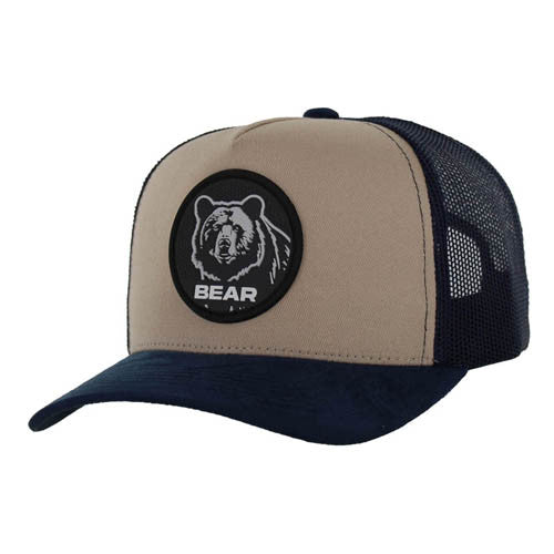 SM104 BEAR , COTTON/SUEDE TRUCKER - KHAKI/STEEL BLUE/NAVY