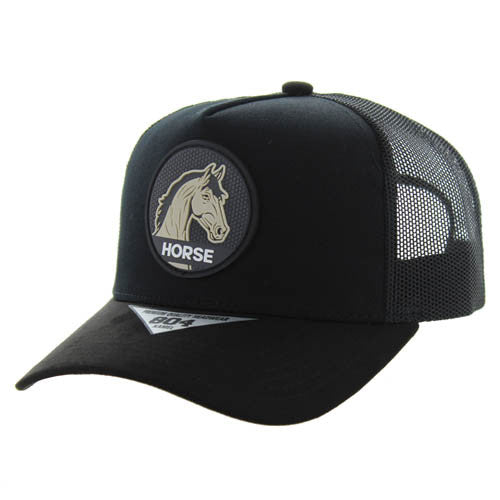 SM104 HORSE , COTTON/SUEDE TRUCKER - BLACK/BLACK/BLACK