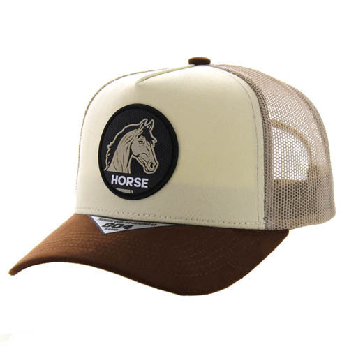 SM104 HORSE , COTTON/SUEDE TRUCKER - BEIGE/BROWN/KHAKI