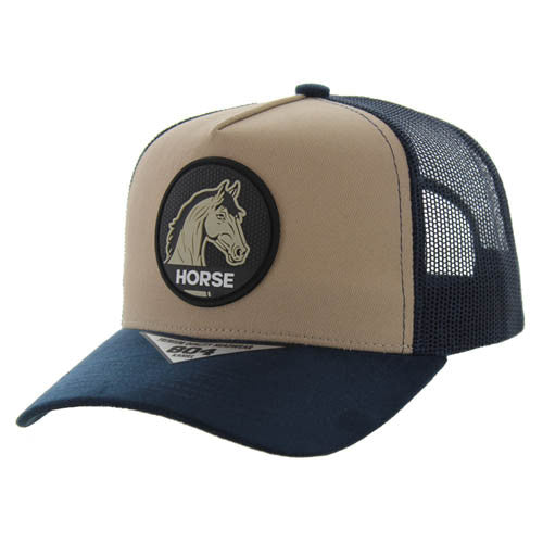 SM104 HORSE , COTTON/SUEDE TRUCKER - KHAKI/NAVY/NAVY