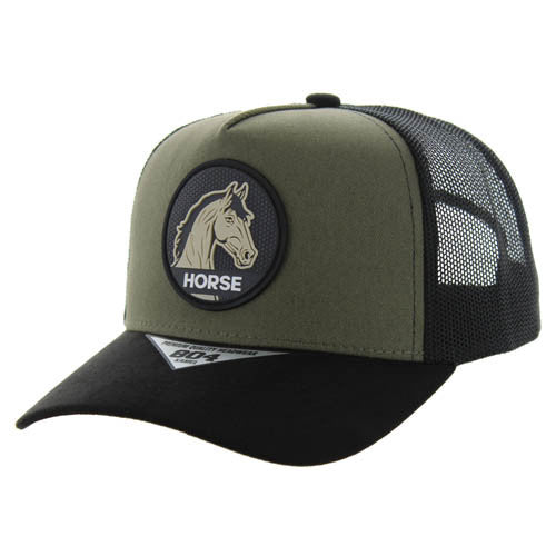 SM104 HORSE , COTTON/SUEDE TRUCKER - OLIVE/BLACK/BLACK