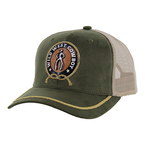 SM146 COWBOY , SUEDE TRUCKER - OLIVE/KHAKI