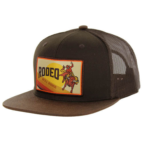 SM226 RODEO, COTTON WITH OIL LEATHER VISOR, TRUCKER-BROWN/BROWN