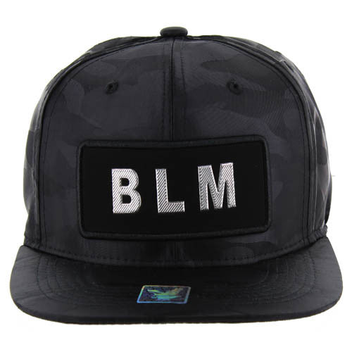SM250 Black Lives Matter Snapback Cap (Solid Black Camo) - Silver Metal