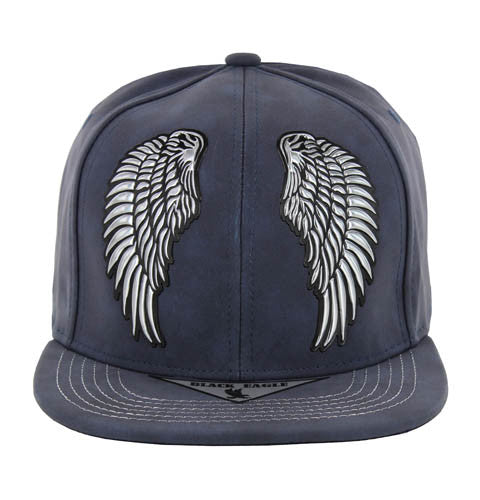 SM279 WING, METALLIC SILVER PATCH, SUEDE PU - NAVY