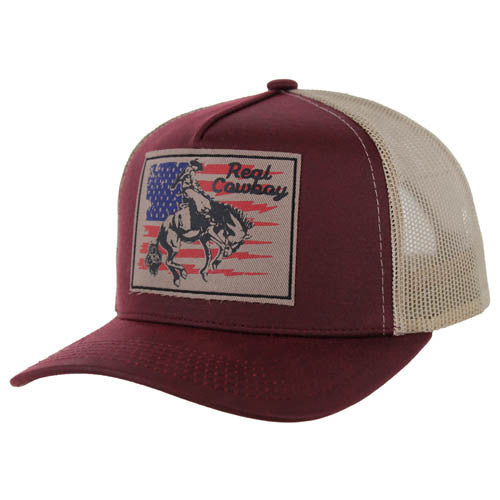 SM285 REAL COWBOY , TRUCKER - BURGUNDY/KHAKI