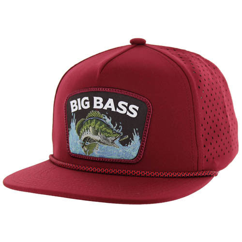 SM308 BIG BASS-1, PERFORATED WITH ROPE, SNAPBACK-BURGUNDY