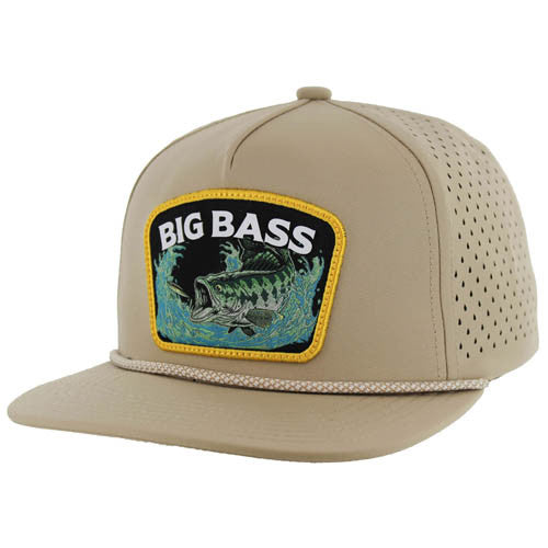 SM308 BIG BASS-2, PERFORATED WITH ROPE, SNAPBACK-KHAKI