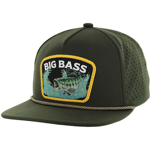 SM308 BIG BASS-2, PERFORATED WITH ROPE, SNAPBACK-OLIVE