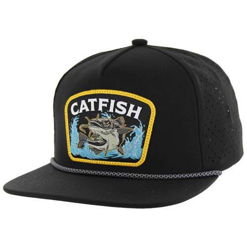 SM308 CATFISH, PERFORATED WITH ROPE, SNAPBACK-BLACK