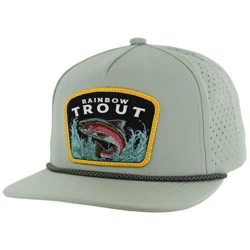 SM308 RAINBOW TROUT, PERFORATED WITH ROPE, SNAPBACK-SAGE