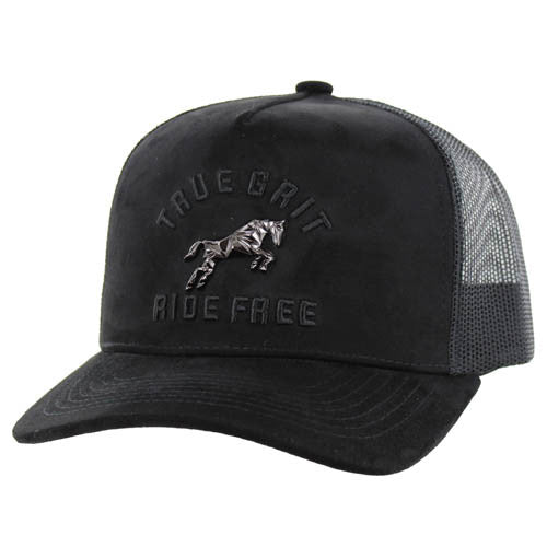 SM323 HORSE TRUE GRIT, SUEDE TRUCKER - BLACK