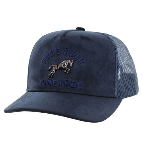 SM323 HORSE TRUE GRIT, SUEDE TRUCKER - NAVY