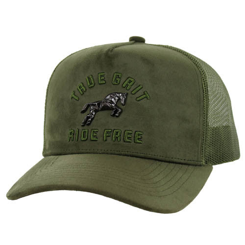 SM323 HORSE TRUE GRIT, SUEDE TRUCKER - OLIVE