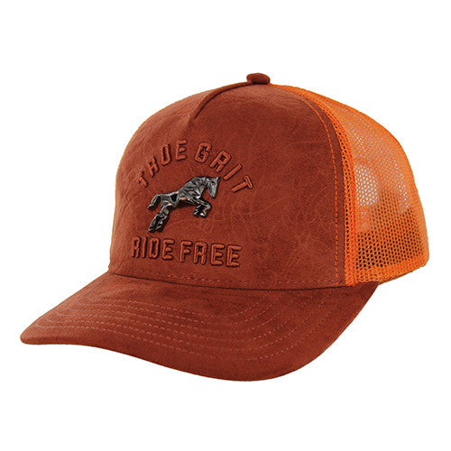 SM323 HORSE TRUE GRIT, ULTRA SUEDE, TRUCKER DOUBLE SNAPBACK-BURNT ORANGE/ORANGE
