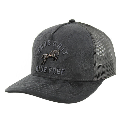 SM323 HORSE TRUE GRIT, ULTRA SUEDE, TRUCKER DOUBLE SNAPBACK-DARK GRAY/DARK GRAY