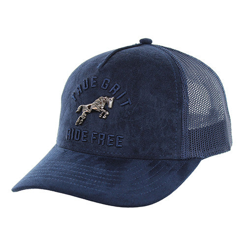 SM323 HORSE TRUE GRIT, ULTRA SUEDE, TRUCKER DOUBLE SNAPBACK-NAVY/NAVY