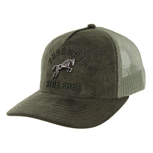 SM323 HORSE TRUE GRIT, ULTRA SUEDE, TRUCKER DOUBLE SNAPBACK-OLIVE/OLIVE
