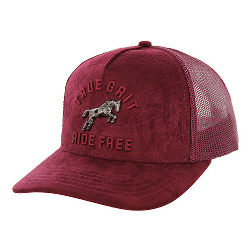 SM323 HORSE TRUE GRIT, ULTRA SUEDE, TRUCKER DOUBLE SNAPBACK-WINE/WINE