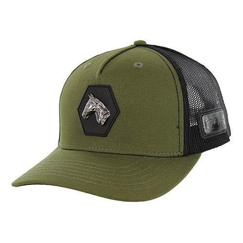 SM324 HORSE, TRUCKER DOUBLE SNAPBACK - OLIVE/BLACK